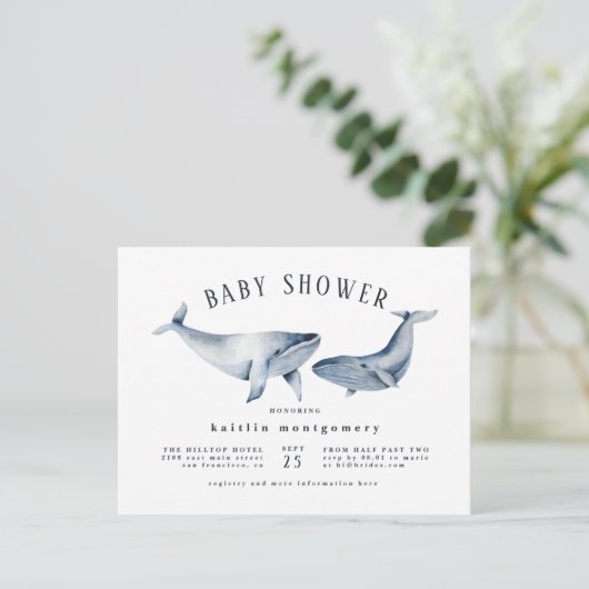 Waterverf Sinaasappel en marineblauw Baby shower Uitnodiging Briefkaart (Staand voorkant)
