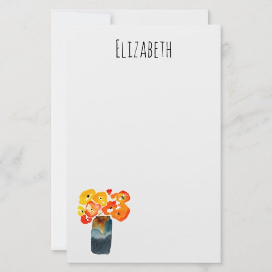 Waterverf sinaasappel en rode klaprozen briefpapier (Voorkant)