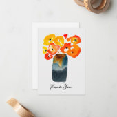 Waterverf sinaasappel en rode klaprozen notitiekaartje (Voorkant / Achterkant in situ)