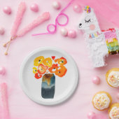 Waterverf sinaasappel en rode klaprozen papieren bordje (Feest)