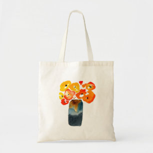 Waterverf sinaasappel en rode klaprozen tote bag