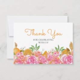 Waterverf Sinaasappel en Roze Bloemen Dank u Kaart