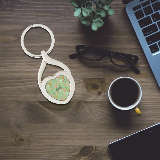 Waterverf sinaasappel groen Metalen Sleutelhanger