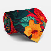 Waterverf sinaasappel Hawaiiaans patroon monstera Stropdas (Opgerold)