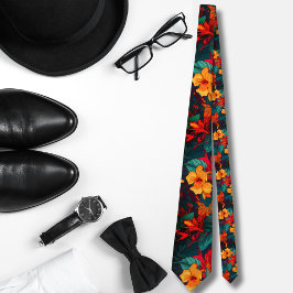 Waterverf sinaasappel Hawaiiaans patroon monstera Stropdas