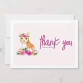 Waterverf Sinaasappel Kat en Paarse Bloemen Verjaa Bedankkaart (Voorkant)