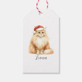 Waterverf Sinaasappel Kat in Santa Hat Gift Label Cadeaulabel
