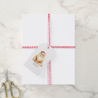 Waterverf Sinaasappel Kat in Santa Hat Gift Label Cadeaulabel