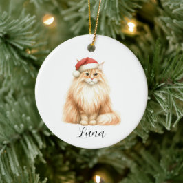 Waterverf Sinaasappel Kat in Santa Hat Ornament