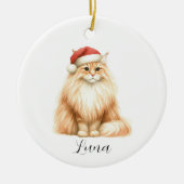 Waterverf Sinaasappel Kat in Santa Hat Ornament (Voorkant)