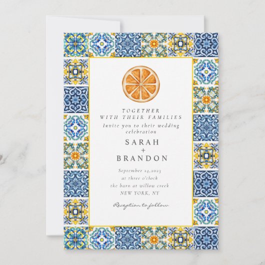 Waterverf Sinaasappel Mediterraans Blauw tegel Bru Kaart (Voorkant)