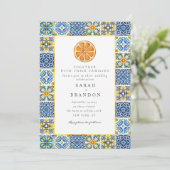 Waterverf Sinaasappel Mediterraans Blauw tegel Bru Kaart (Staand voorkant)