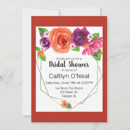 Waterverf Sinaasappel Paarse Roze Bloemen Goud Lij Kaart