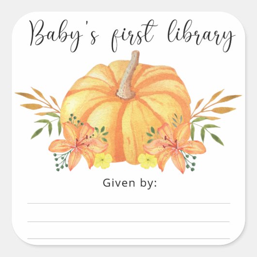 Waterverf sinaasappel Pompoen - Baby's eerste bibl Vierkante Sticker (Voorkant)