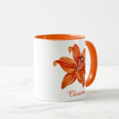  Waterverf Sinaasappel & Rode Lelie Monogram Naam Mok (Voorkant rechts)