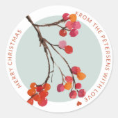 Waterverf sinaasappel roze Holy berries Kerst Ronde Sticker (Voorkant)
