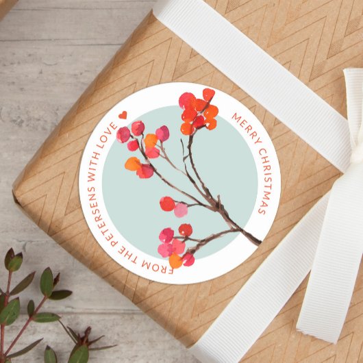 Waterverf sinaasappel roze Holy berries Kerst Ronde Sticker