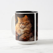 WATERVERF SINAASAPPEL TABBY KAT MET KERSTCADEAUS TWEEKLEURIGE KOFFIEMOK (Voorkant links)