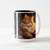 WATERVERF SINAASAPPEL TABBY KAT MET KERSTCADEAUS TWEEKLEURIGE KOFFIEMOK (Voorkant rechts)