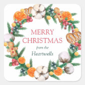 Waterverf Sinaasappel Vakantie Krans Vrolijk Kerst Vierkante Sticker (Voorkant)