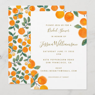 Waterverf Sinaasappel Vrijgezellenfeest citrusvruc Kaart