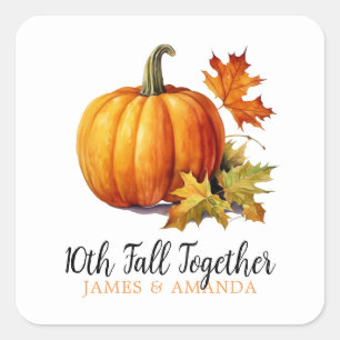 Waterverf Sinaasappel & Wit Herfst Pompoen Paar Vierkante Sticker