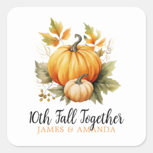 Waterverf Sinaasappel & Witte Herfst Paar Jubileum Vierkante Sticker