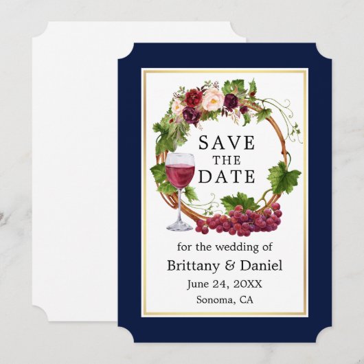 Waterverf sinaasappeldruiven, met blauw save the date (Voorkant / Achterkant)