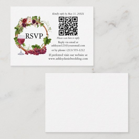 Waterverf sinaasappeldruiven met RSVP QR Informatiekaartje (Voorkant / Achterkant)