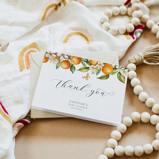 Waterverf Sinaasappels Baby shower dank u kaart