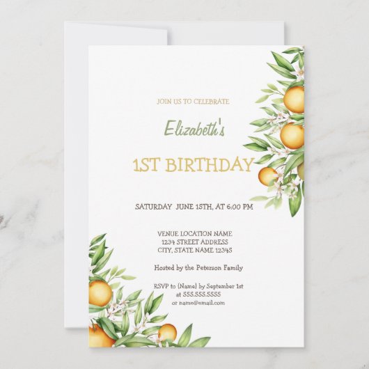 Waterverf Sinaasappels Bloemen Birthday Kaart (Voorkant)