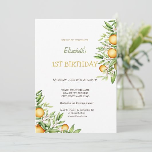 Waterverf Sinaasappels Bloemen Birthday Kaart (Staand voorkant)