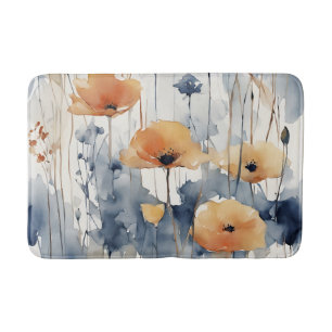 Waterverf Sinaasappels Bloemen Blauw Indigo Design Badmat