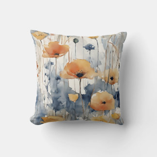Waterverf Sinaasappels Bloemen Blauw Indigo Design Kussen