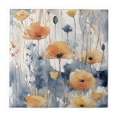 Waterverf Sinaasappels Bloemen Blauw Indigo Design Tegeltje (Voorkant)