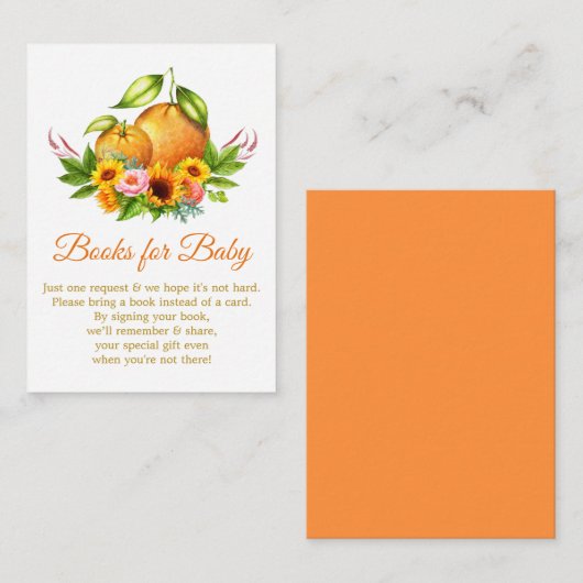 Waterverf Sinaasappels Bloemenboeken voor Baby sho Informatiekaartje (Voorkant / Achterkant)