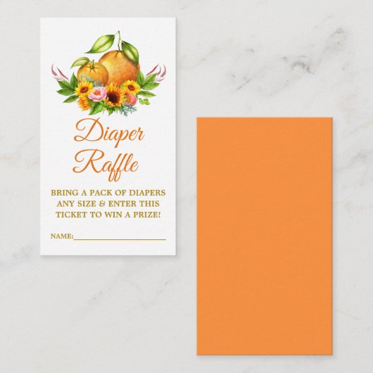 Waterverf Sinaasappels Bloemendouche Luier Raffle Informatiekaartje (Voorkant / Achterkant)