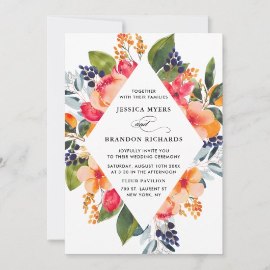 Waterverf Sinaasappels Botanical Wedding Invitatio Kaart (Voorkant)
