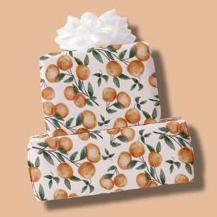 Waterverf Sinaasappels Botanisch Patroon Baby Show Cadeaupapier