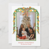 Waterverf Sinaasappels Bow Garland Kerstmis Foto Feestdagenkaart (Voorkant)