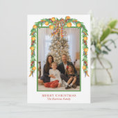 Waterverf Sinaasappels Bow Garland Kerstmis Foto Feestdagenkaart (Staand voorkant)