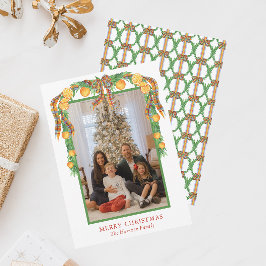 Waterverf Sinaasappels Bow Garland Kerstmis Foto Feestdagenkaart