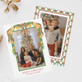 Waterverf Sinaasappels Bow Garland Kerstmis Foto Feestdagenkaart