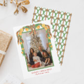 Waterverf Sinaasappels Bow Garland Kerstmis Foto Feestdagenkaart