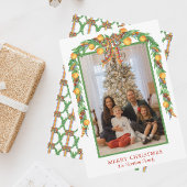 Waterverf Sinaasappels Bow Garland Kerstmis Foto Feestdagenkaart