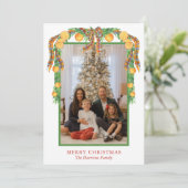 Waterverf Sinaasappels Bow Garland Kerstmis Foto Feestdagenkaart (Staand voorkant)