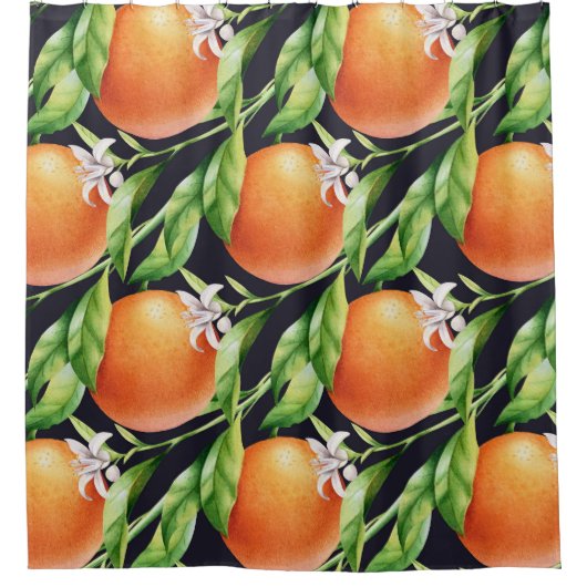 Waterverf Sinaasappels: Citrus naadloos patroon Douchegordijn (Voorkant)