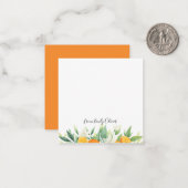 Waterverf Sinaasappels en groen - Aangepaste naam Notitiekaartje (Voorkant / Achterkant in situ)