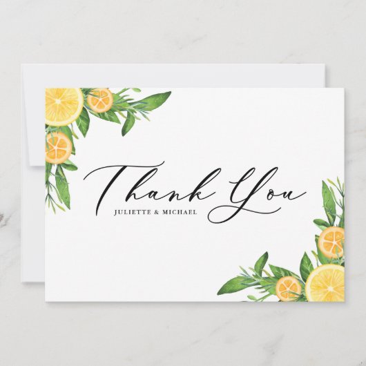 Waterverf Sinaasappels en Lemons Summer Wedding Bedankkaart (Voorkant)
