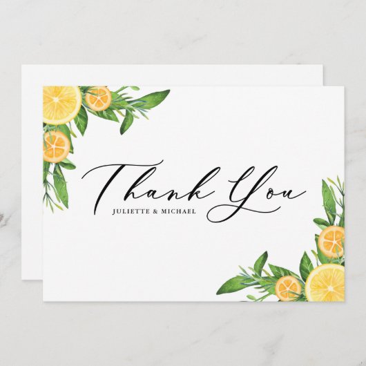 Waterverf Sinaasappels en Lemons Summer Wedding Bedankkaart (Voorkant / Achterkant)